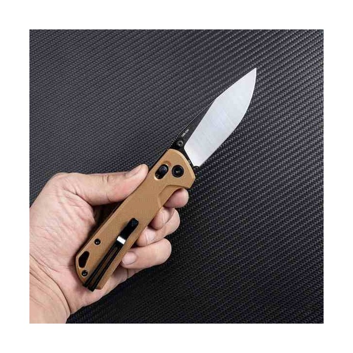 Couteau SRM Knives 168L-GW Tan Manche G10 Lame Acier D2 IKBS Ambi Lock Clip SRM168LGW - Livraison Gratuite