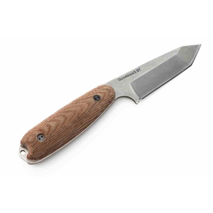 Couteau Bradford Guardian 3.5 Tanto Natural Manche Micarta Lame Acier M390 Etui Cuir Made USA BRAD35T104 - Livraison Gratuite