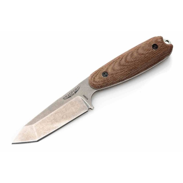 Couteau Bradford Guardian 3.5 Tanto Natural Manche Micarta Lame Acier M390 Etui Cuir Made USA BRAD35T104 - Livraison Gratuite
