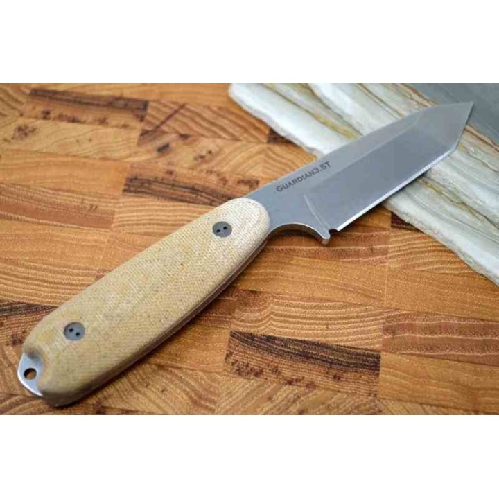 Couteau Bradford Guardian 3.5 Tanto Natural Manche Micarta Lame Acier M390 Etui Cuir Made USA BRAD35T104 - Livraison Gratuite