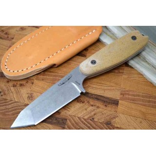 Couteau Bradford Guardian 3.5 Tanto Natural Manche Micarta Lame Acier M390 Etui Cuir Made USA BRAD35T104 - Livraison Gratuite
