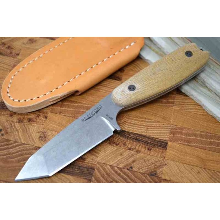Couteau Bradford Guardian 3.5 Tanto Natural Manche Micarta Lame Acier M390 Etui Cuir Made USA BRAD35T104 - Livraison Gratuite