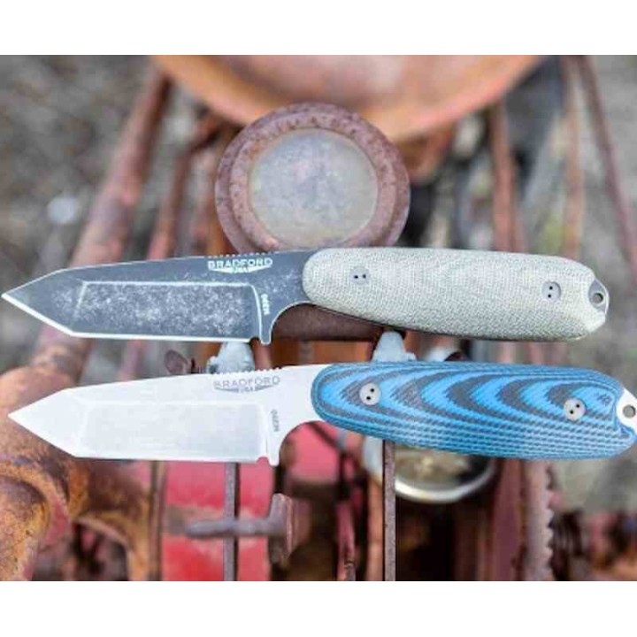 Couteau Bradford Guardian 3.5 Tanto Blk/Blue Manche G10 Lame Acier M390 Etui Cuir Made USA BRAD35T113 - Livraison Gratuite