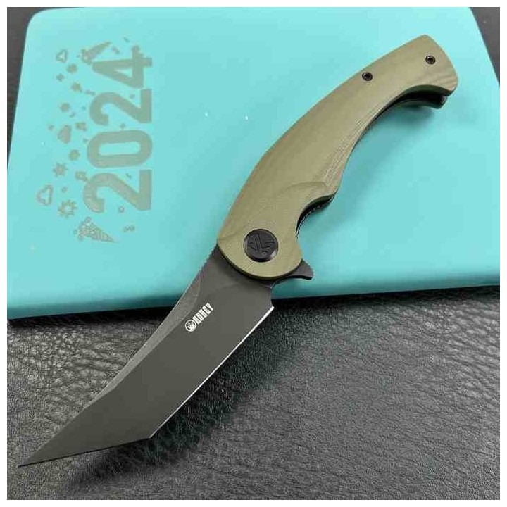 Couteau Kubey Scimitar Green Manche G10 Lame Tanto Acier 14C28N BLK IKBS Linerlock Clip KUB175B - Livraison Gratuite