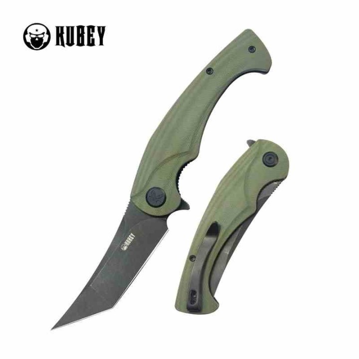 Couteau Kubey Scimitar Green Manche G10 Lame Tanto Acier 14C28N BLK IKBS Linerlock Clip KUB175B - Livraison Gratuite