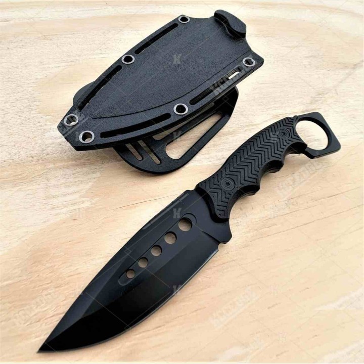 Couteau Elitedge Tactical Black Lame Acier 420C Manche Synthetic Etui Plastic EE20677BK - Livraison Gratuite
