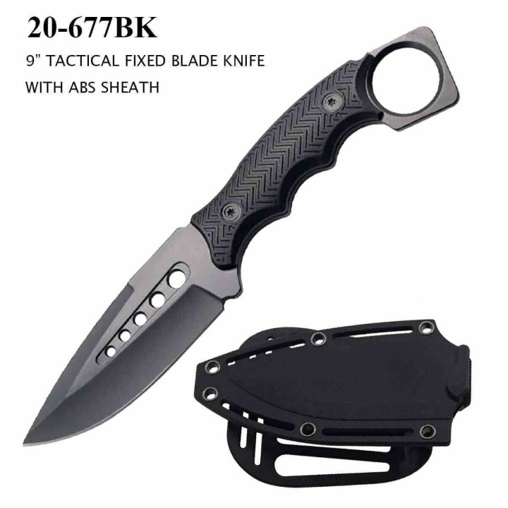 Couteau Elitedge Tactical Black Lame Acier 420C Manche Synthetic Etui Plastic EE20677BK - Livraison Gratuite