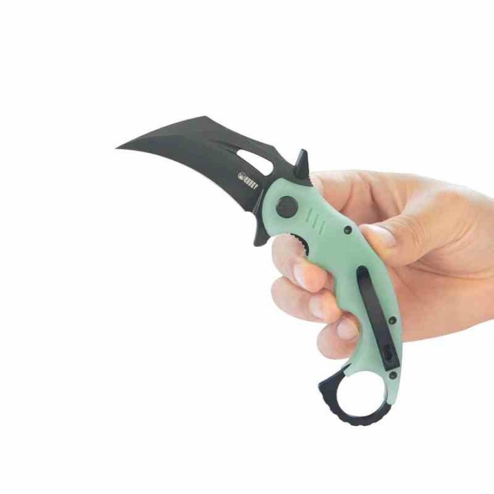 Couteau Kubey Mini Wrath Karambit Jade Manche G10 Lame Acier 14C28N BLK IKBS Linerlock Clip KUB262L - Livraison Gratuite