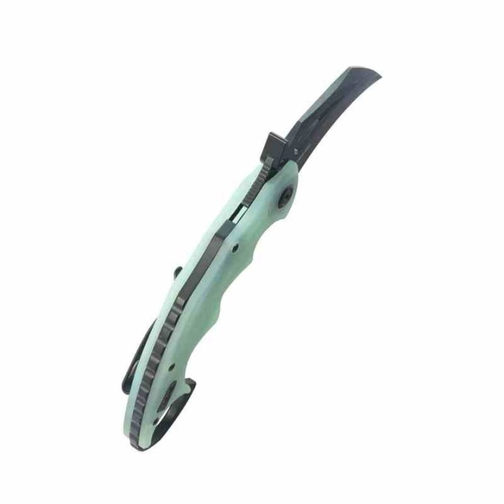 Couteau Kubey Mini Wrath Karambit Jade Manche G10 Lame Acier 14C28N BLK IKBS Linerlock Clip KUB262L - Livraison Gratuite