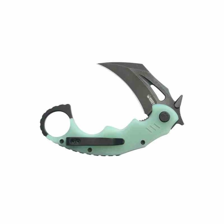 Couteau Kubey Mini Wrath Karambit Jade Manche G10 Lame Acier 14C28N BLK IKBS Linerlock Clip KUB262L - Livraison Gratuite