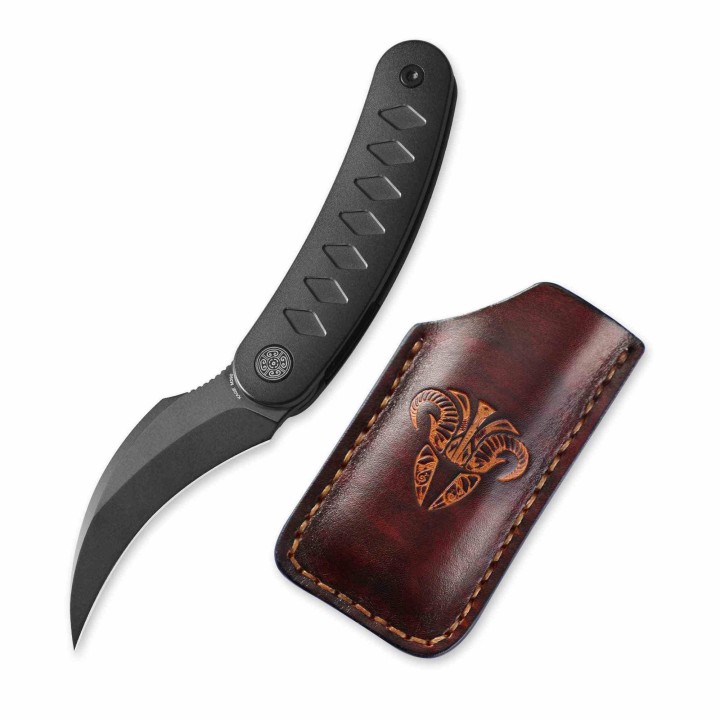 Couteau Cavol Kage Black Titane Handle Lame Acier M390 IKBS Linerlock Etui Cuir CVLC03DW - Livraison Gratuite