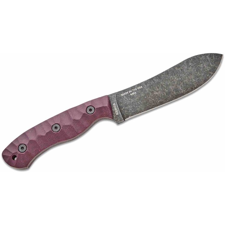 Couteau ESEE JG5-LM Camp-Lore Burgundy Lame Acier Carbone 1095 Manche Micarta Etui Cuir Made USA ESJG5LM - Livraison Gratuite
