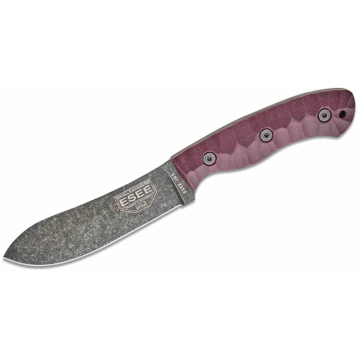 Couteau ESEE JG5-LM Camp-Lore Burgundy Lame Acier Carbone 1095 Manche Micarta Etui Cuir Made USA ESJG5LM - Livraison Gratuite
