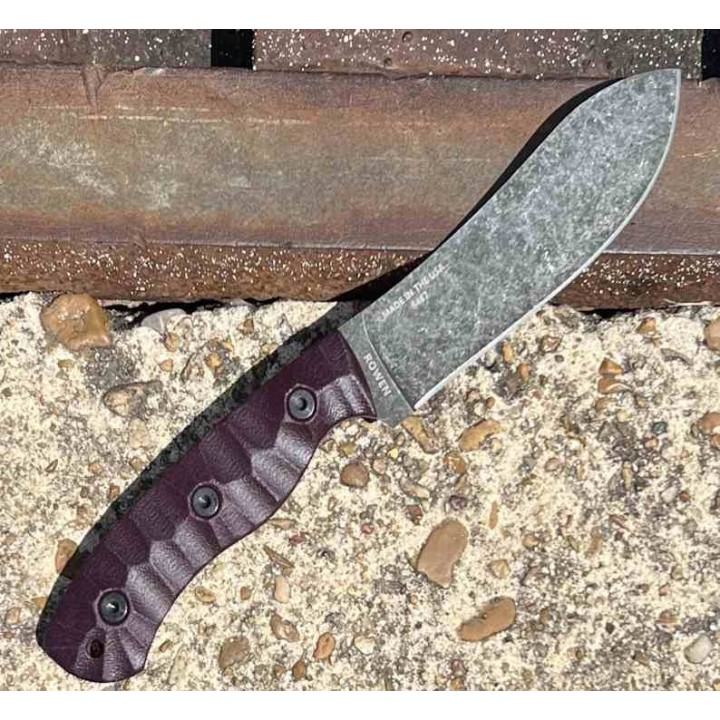 Couteau ESEE JG5-LM Camp-Lore Burgundy Lame Acier Carbone 1095 Manche Micarta Etui Cuir Made USA ESJG5LM - Livraison Gratuite