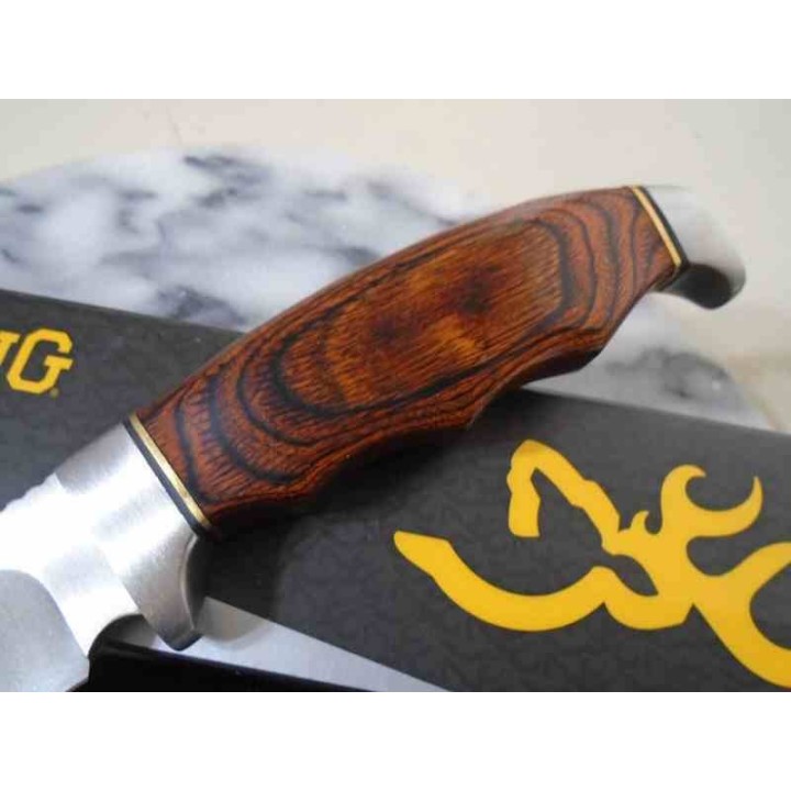 Couteau de Chasse Browning Skinner Manche Bois Lame Acier Inox Etui Nylon BR0487 - Livraison Gratuite