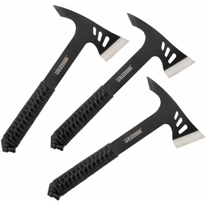 Set de 3 Haches BLACKHAWK Direct Hawk 3 Piece Throwing Tomahawk Lame Acier 420 Etui Nylon BHDHK01BK - Livraison Gratuite