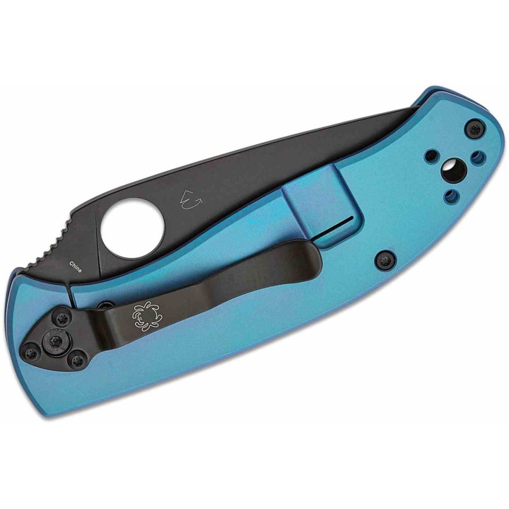 Couteau Spyderco Tenacious Blue Titane Lame Acier 8Cr13MoV Framelock Clip SC122TIBLBKP - Livraison Gratuite