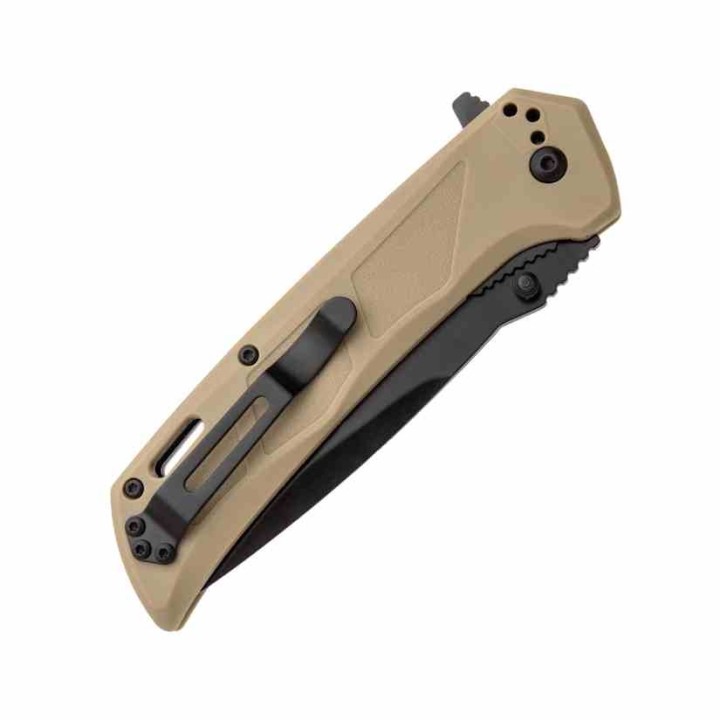 Couteau BLACKHAWK! Bunker Buster Tan Manche GFN Lame Acier D2 Black Drop Point Liner Lock Clip BHBB401TN - Livraison Gratuite