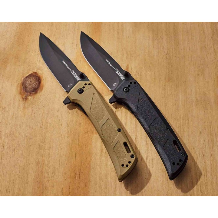 Couteau BLACKHAWK! Bunker Buster Tan Manche GFN Lame Acier D2 Black Drop Point Liner Lock Clip BHBB401TN - Livraison Gratuite