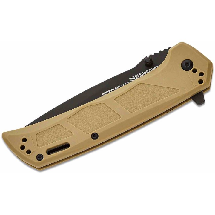 Couteau BLACKHAWK! Bunker Buster Tan Manche GFN Lame Acier D2 Black Drop Point Liner Lock Clip BHBB401TN - Livraison Gratuite