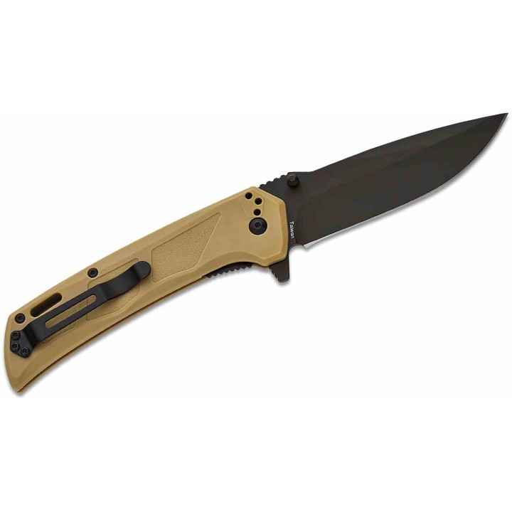 Couteau BLACKHAWK! Bunker Buster Tan Manche GFN Lame Acier D2 Black Drop Point Liner Lock Clip BHBB401TN - Livraison Gratuite