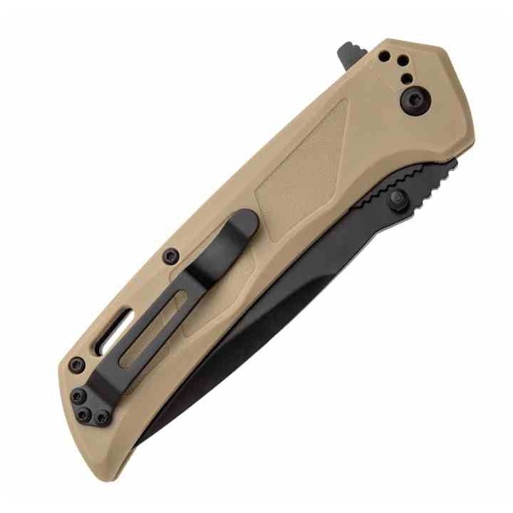 Couteau BLACKHAWK! Bunker Buster Tan Manche GFN Lame Acier D2 Black Drop Point Serr Clip BHBB411TN - Livraison Gratuite