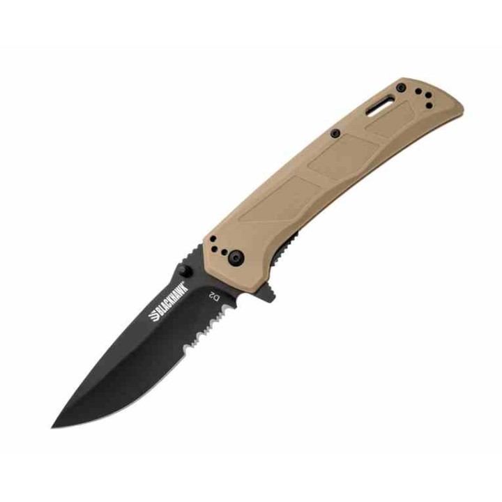 Couteau BLACKHAWK! Bunker Buster Tan Manche GFN Lame Acier D2 Black Drop Point Serr Clip BHBB411TN - Livraison Gratuite
