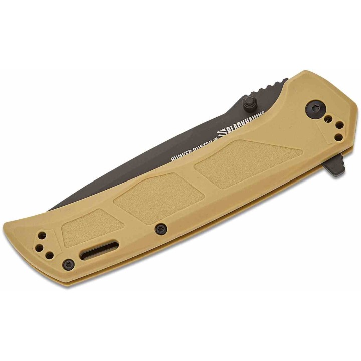 Couteau BLACKHAWK! Bunker Buster Tan Manche GFN Lame Acier D2 Black Drop Point Serr Clip BHBB411TN - Livraison Gratuite