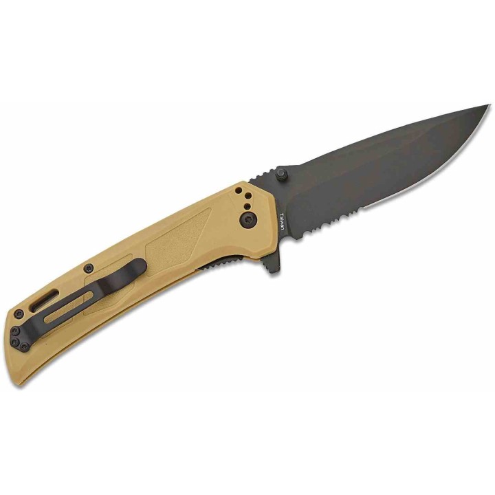 Couteau BLACKHAWK! Bunker Buster Tan Manche GFN Lame Acier D2 Black Drop Point Serr Clip BHBB411TN - Livraison Gratuite