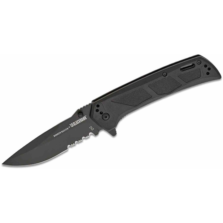 Couteau BLACKHAWK! Bunker Buster Black Manche GFN Lame Acier D2 Black Drop Point Serr Clip BHBB411BK - Livraison Gratuite