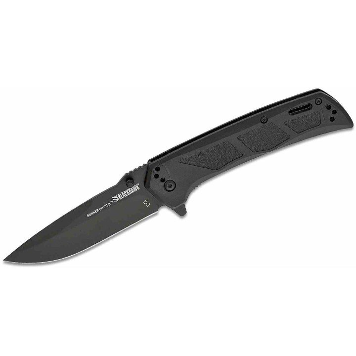 Couteau BLACKHAWK! Bunker Buster Black Manche GFN Lame Acier D2 Black Drop Point Liner Lock Clip BHBB401BK - Livraison Gratuite