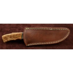 Couteau Damas Hunter Wood and Bone Handle 256 Couches Manche Bois/Os Etui Cuir DM1079 - Livraison Gratuite