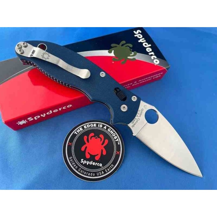 Couteau Spyderco Manix 2 Cobalt Blue G10 Lame Acier CPM-SPY27 Satin Ball Bearing Lock USA SC101GPCBL2 - Livraison Gratuite