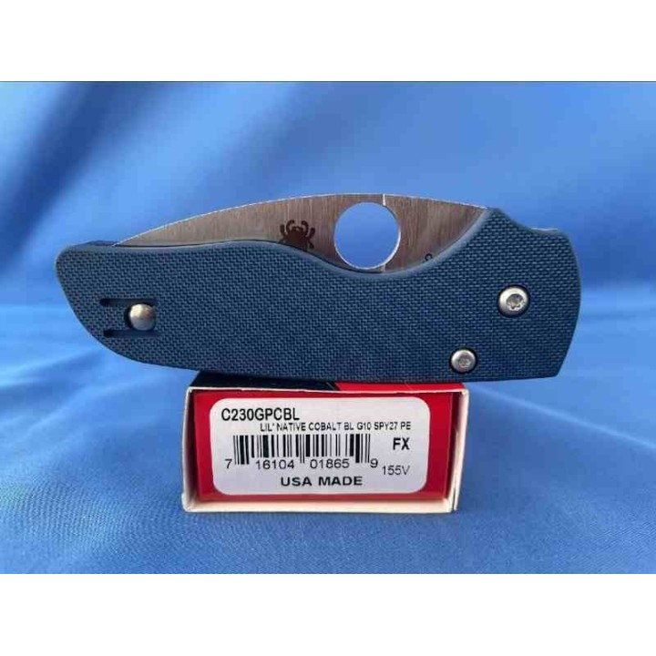 Couteau Spyderco Lil' Native Cobalt Blue Manche G10 Lame CPM-SPY27 Compression Lock Clip USA SC230GPCBL - Livraison Gratuite