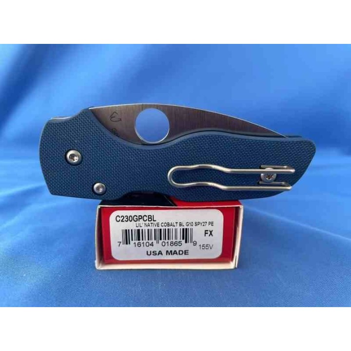 Couteau Spyderco Lil' Native Cobalt Blue Manche G10 Lame CPM-SPY27 Compression Lock Clip USA SC230GPCBL - Livraison Gratuite