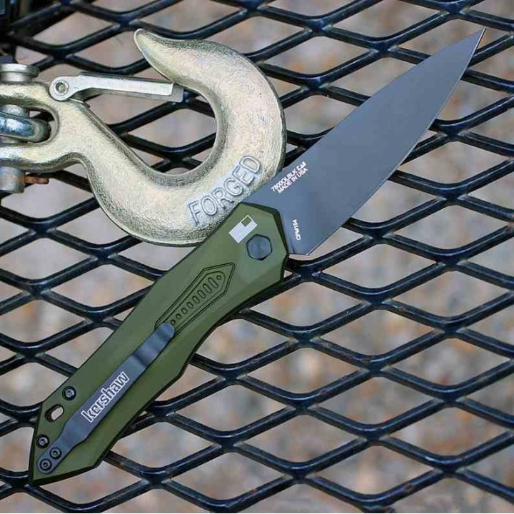 Couteau Automatique Kershaw Launch 6 Green Lame Acier CPM-154 Manche Alu Button Lock Clip USA KS7800OLBLK - Livraison Gratuite