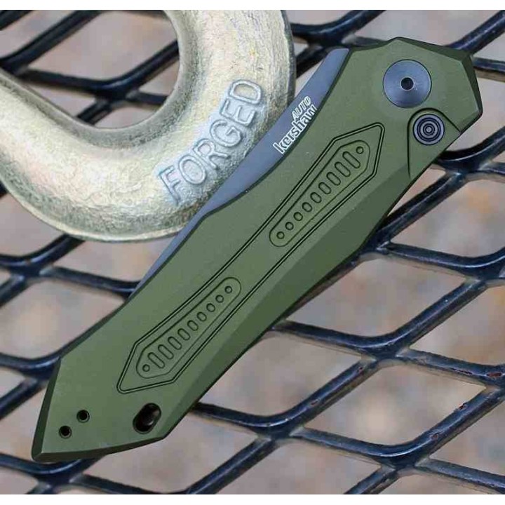Couteau Automatique Kershaw Launch 6 Green Lame Acier CPM-154 Manche Alu Button Lock Clip USA KS7800OLBLK - Livraison Gratuite