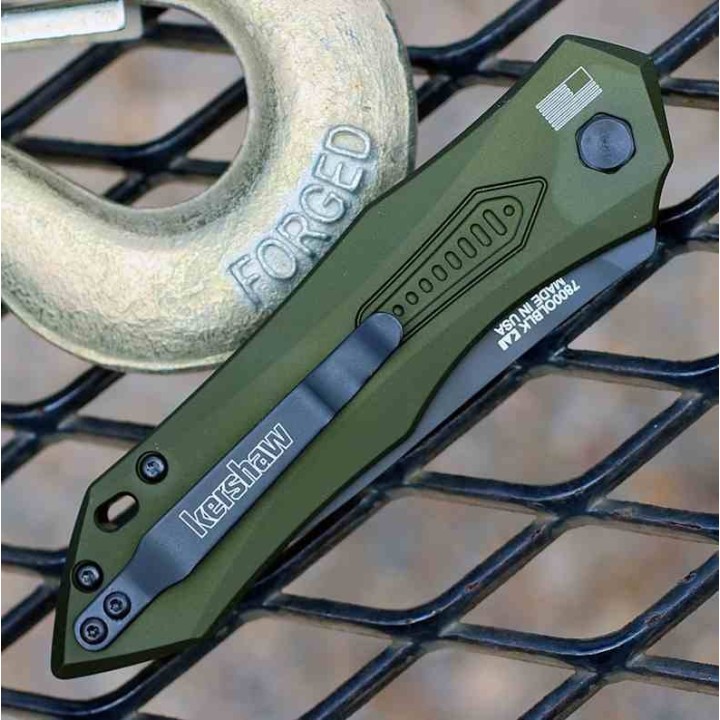Couteau Automatique Kershaw Launch 6 Green Lame Acier CPM-154 Manche Alu Button Lock Clip USA KS7800OLBLK - Livraison Gratuite
