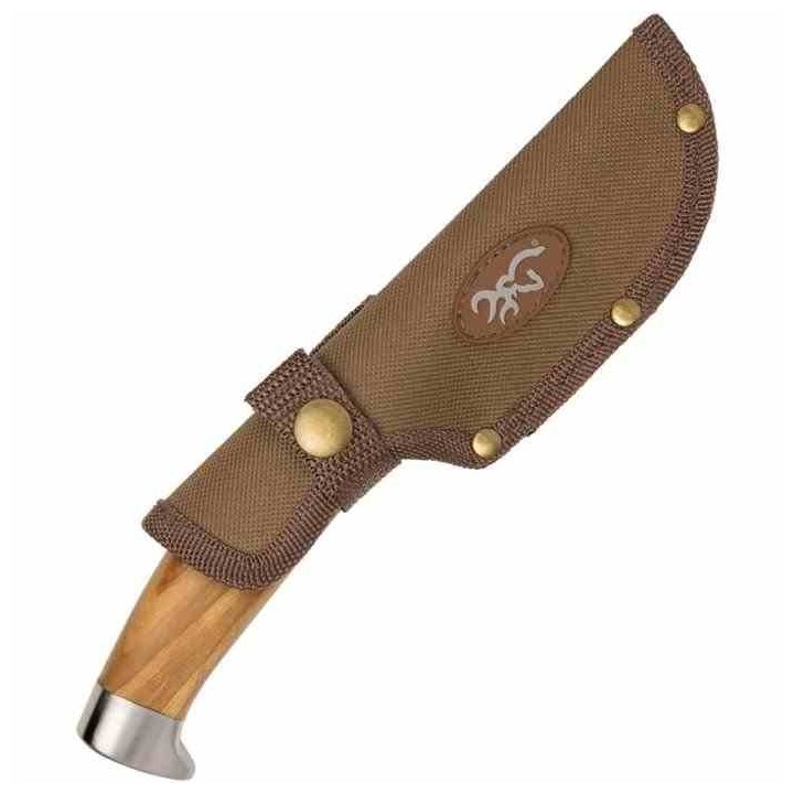 Couteau de Chasse Browning Skinner Manche Bois Lame Acier Inox Etui Nylon BR0497 - Livraison Gratuite