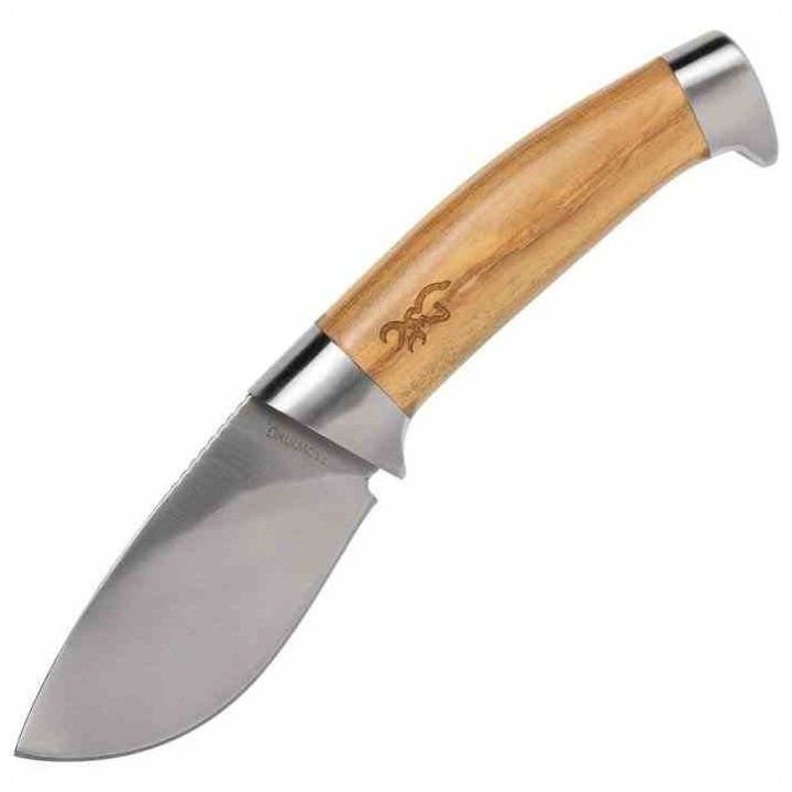 Couteau de Chasse Browning Skinner Manche Bois Lame Acier Inox Etui Nylon BR0497 - Livraison Gratuite