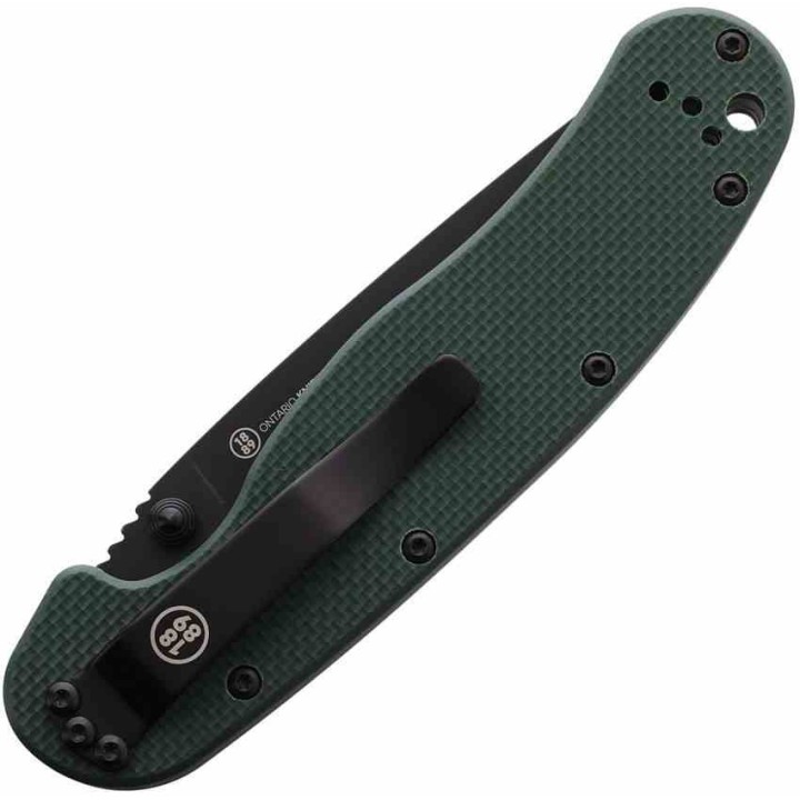 Couteau Ontario RAT 1 Green Lame Acier S35VN Black Manche G10 Linerlock Clip ON8991 - Livraison Gratuite