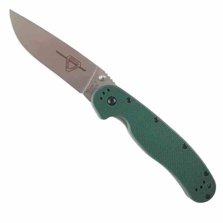 Couteau Ontario RAT 1 Green Lame Acier S35VN Stonewash Manche G10 Linerlock Clip ON8992 - Livraison Gratuite