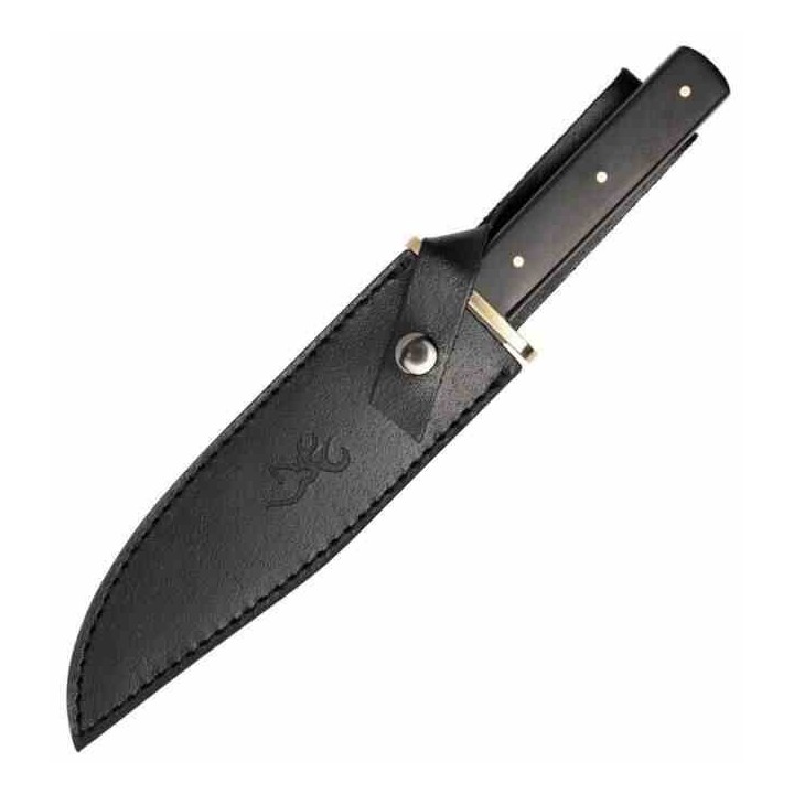 Couteau Browning Bowie Ebony Wood Lame Black Acier Inox Manche Bois Etui Cuir BR0496 - Livraison Gratuite