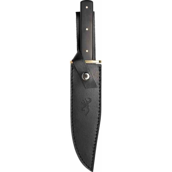 Couteau Browning Bowie Ebony Wood Lame Black Acier Inox Manche Bois Etui Cuir BR0496 - Livraison Gratuite