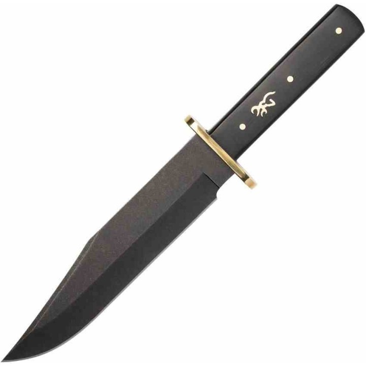 Couteau Browning Bowie Ebony Wood Lame Black Acier Inox Manche Bois Etui Cuir BR0496 - Livraison Gratuite