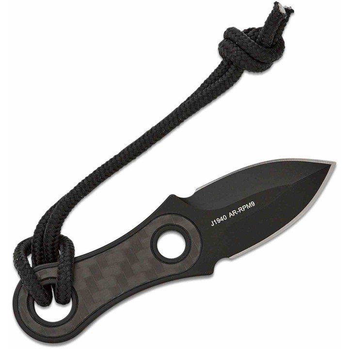 Couteau CJRB Knap Manche Carbon Fiber Lame Dague Acier AR-RPM9 Black Etui Cuir J1940BCF - Livraison Gratuite
