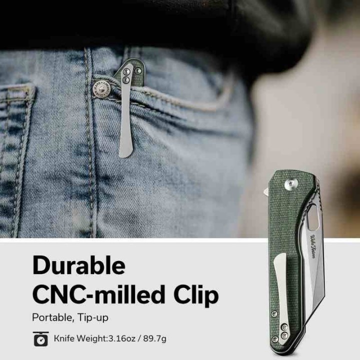 Couteau CIVIVI Nugz Green Manche Micarta Lame Tanto Reverse Acier 14C28N IKBS Linerlock Clip CIVC230602 - Livraison Gratuite