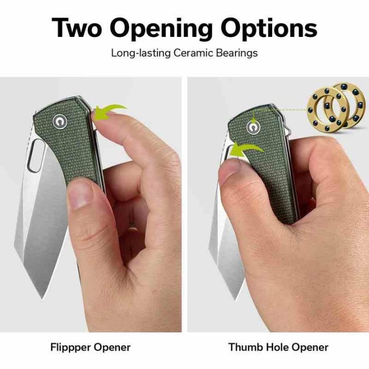 Couteau CIVIVI Nugz Green Manche Micarta Lame Tanto Reverse Acier 14C28N IKBS Linerlock Clip CIVC230602 - Livraison Gratuite