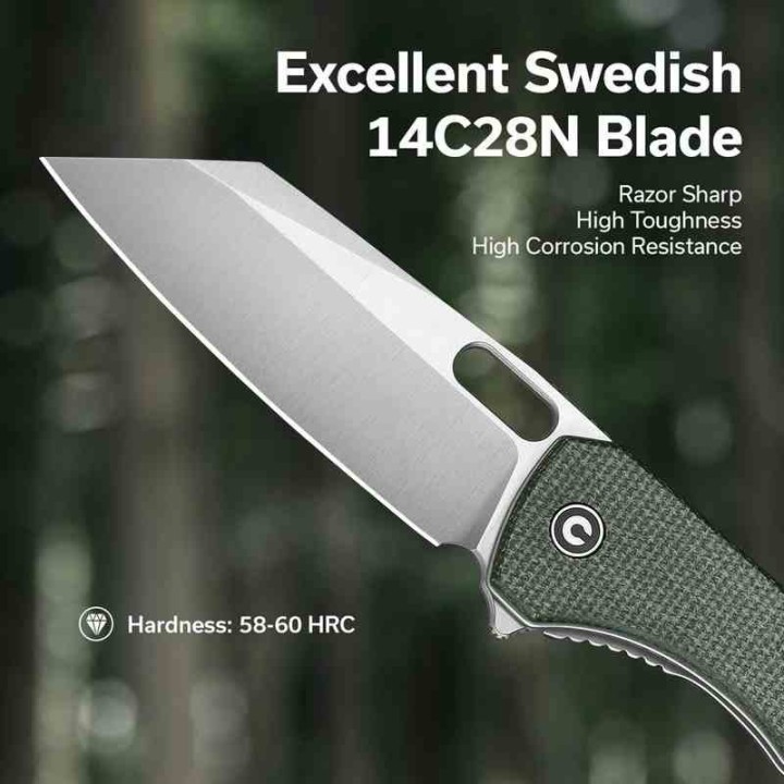 Couteau CIVIVI Nugz Green Manche Micarta Lame Tanto Reverse Acier 14C28N IKBS Linerlock Clip CIVC230602 - Livraison Gratuite