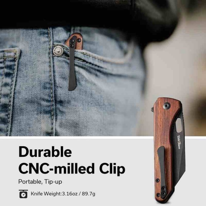 Couteau CIVIVI Nugz Guibourtia Manche Bois Lame Tanto Reverse Acier 14C28N IKBS Linerlock Clip CIVC230603 - Livraison Gratuite